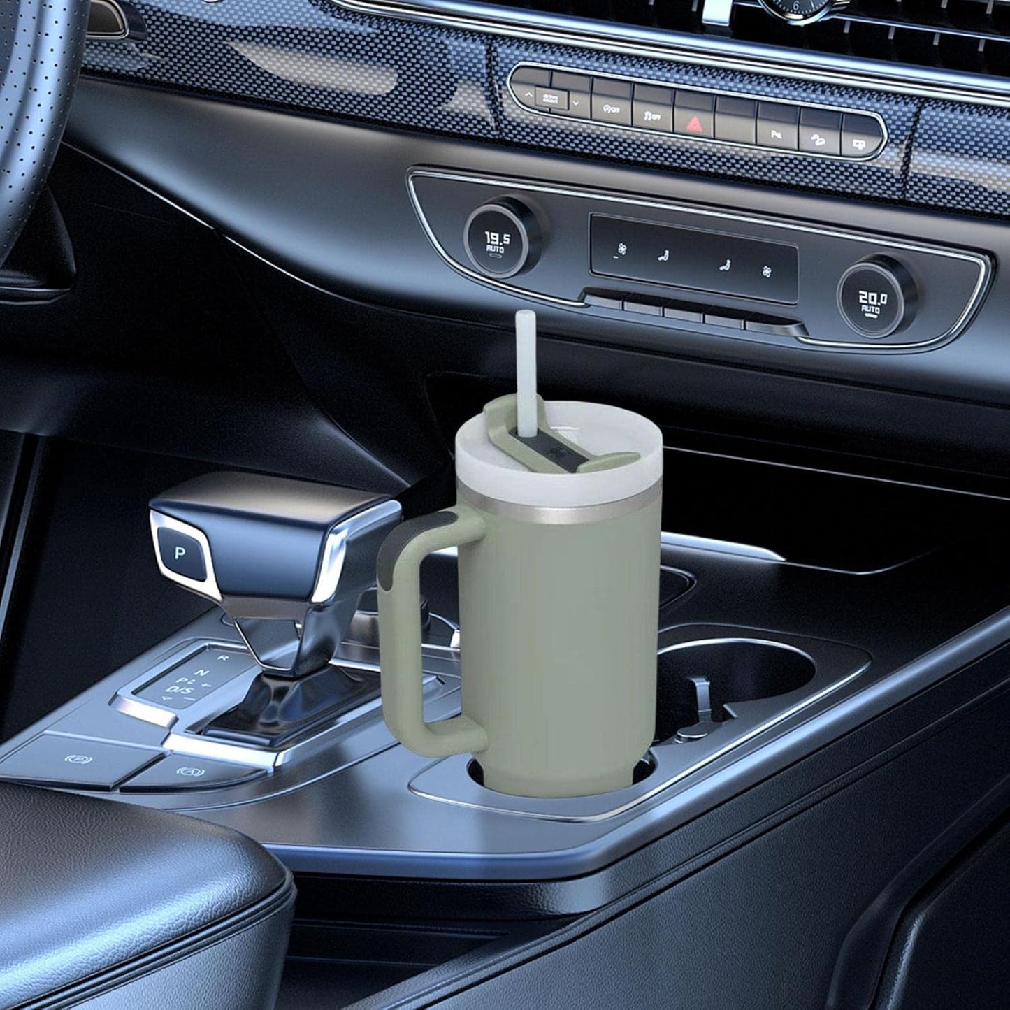 Car Cup Tumbler with Handle 40oz Leak-Resistant Lid Sealed Stainless Steel Cup Water Bottle for Hot Drinks and, Olive Green