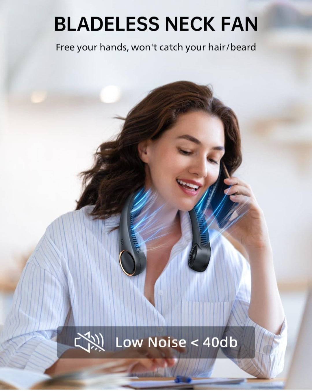 Juilist Portable Rechargeable Neck Fan Personal Bladeless Air Conditioner Collar Hanging Shoulder Neckfan, Neck Wearable Ac Cooler Neckband Fans For Summer Cooling,Men,Women,Kitchen,Outdoor