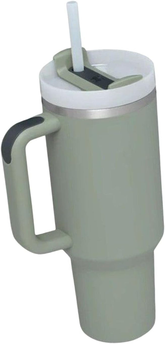 Car Cup Tumbler with Handle 40oz Leak-Resistant Lid Sealed Stainless Steel Cup Water Bottle for Hot Drinks and, Olive Green