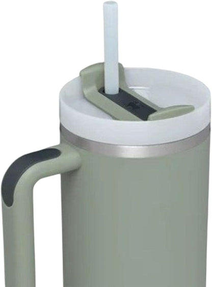 Car Cup Tumbler with Handle 40oz Leak-Resistant Lid Sealed Stainless Steel Cup Water Bottle for Hot Drinks and, Olive Green