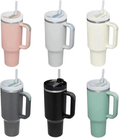 Car Cup Tumbler with Handle 40oz Leak-Resistant Lid Sealed Stainless Steel Cup Water Bottle for Hot Drinks and, Olive Green