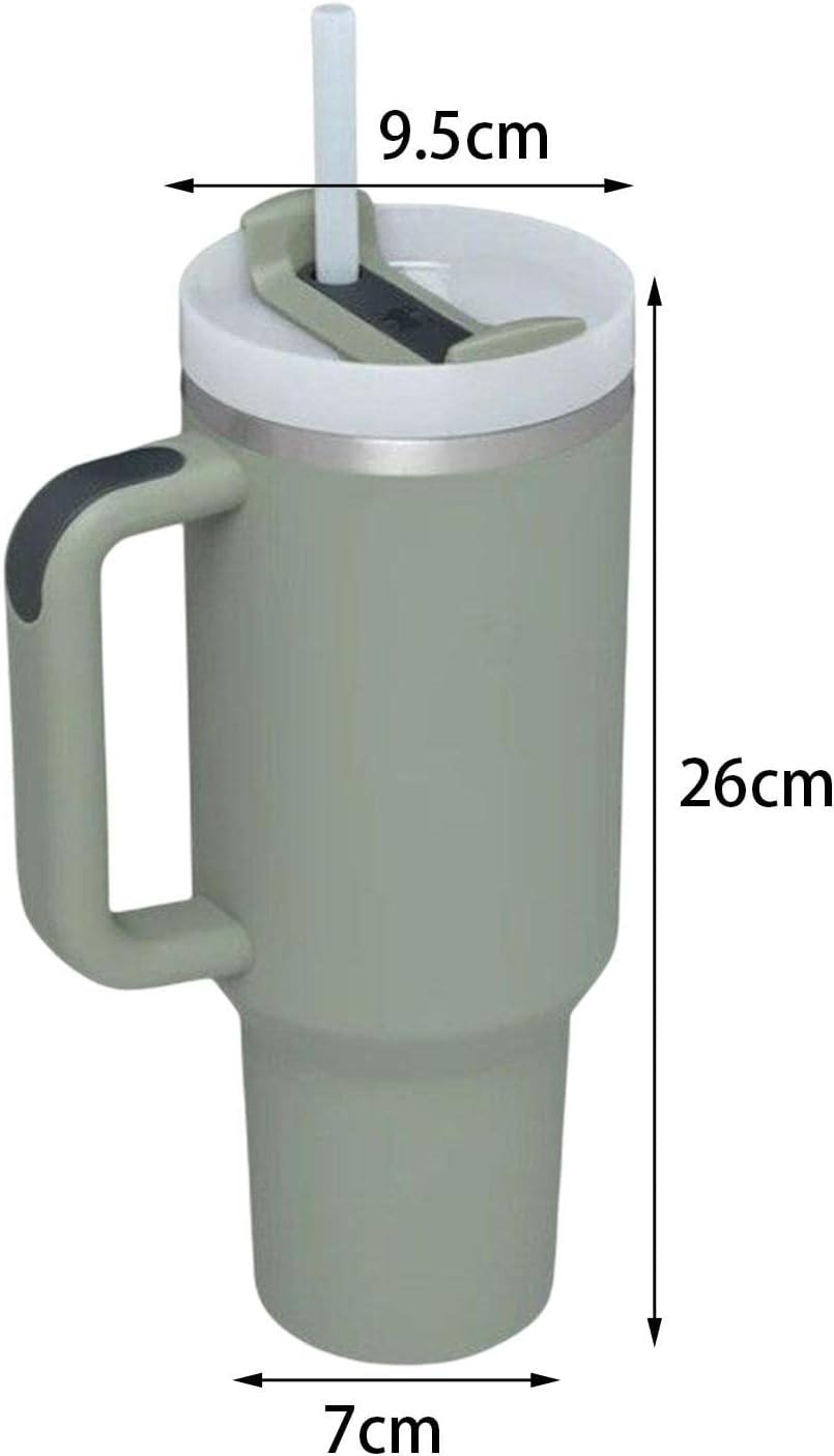 Car Cup Tumbler with Handle 40oz Leak-Resistant Lid Sealed Stainless Steel Cup Water Bottle for Hot Drinks and, Olive Green