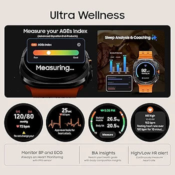 Samsung Galaxy Watch Ultrav(Black)(47mm, LTE, Gray) with Upto 100h Battery | 3nm Processor | Dual GPS | Quick Button/Siren | Sapphire Glass & Titanium | 10ATM & IP68 | BP & ECG Monitor | Energy Score & Ages